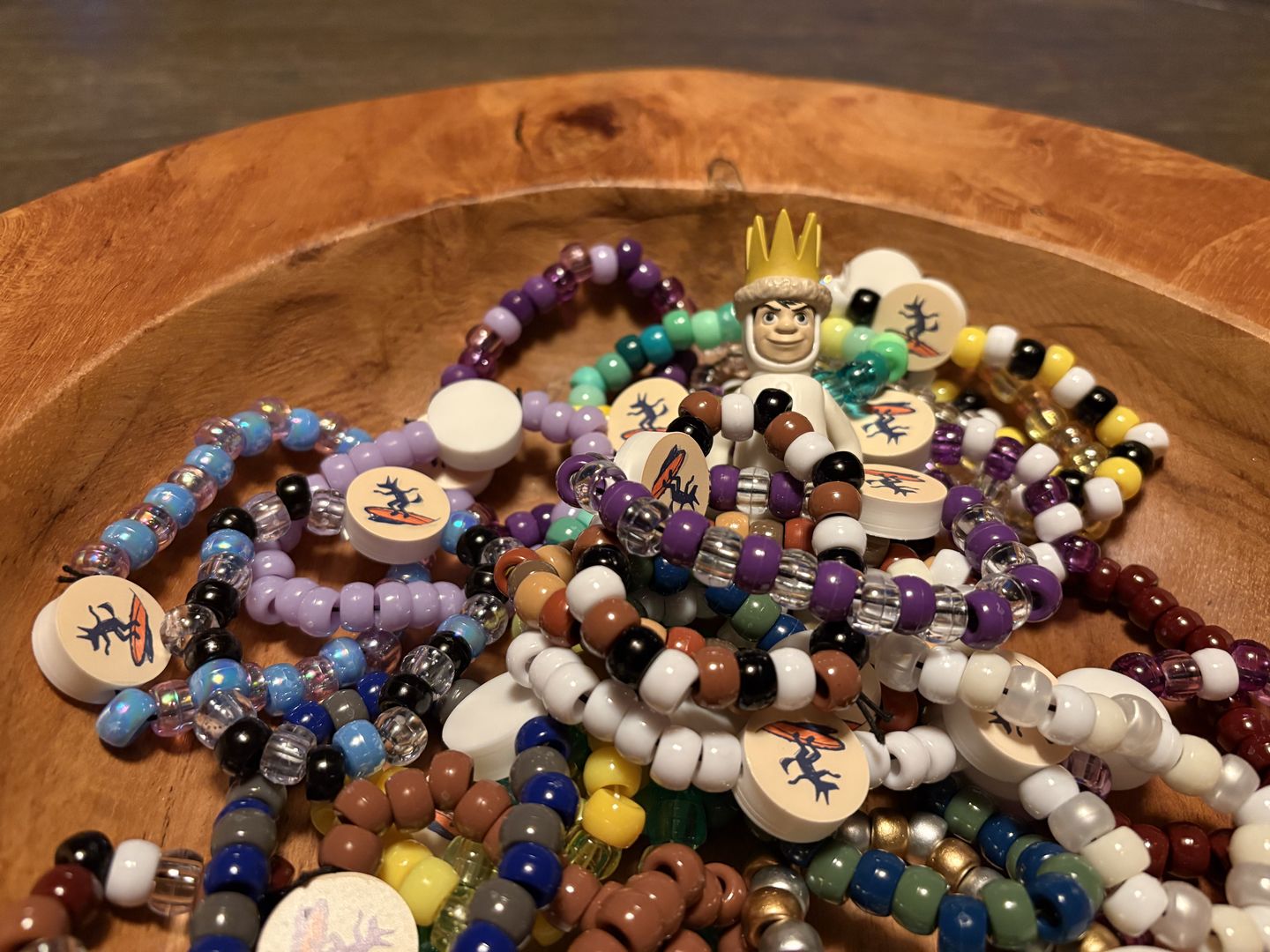 Handmade bracelets laid out on a table